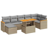 ZNTS 8 Piece Garden Sofa Set with Cushions Beige Poly Rattan Acacia 3327517