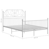 Bed Frame White Powder-Coated Metal Double Durable Bed Frame 324854