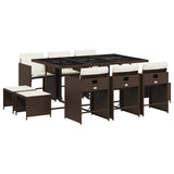 11 Piece Garden Dining Set with Cushions Brown Poly Rattan 3211149