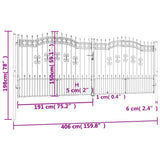 ZNTS Fence Gate with Spear Top Black 406x198 cm Powder-coated Steel 151102