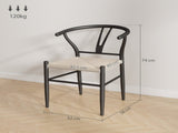 Set of Two Weave Dining Chairs with Y-Shaped Backrest Hemp Seat - Black/Beige T3398P377923