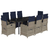 9 Piece Garden Dining Set with Cushions Grey Poly Rattan 3212625