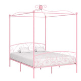 284490 Canopy Bed Frame without Mattress Pink Metal 160x200 cm