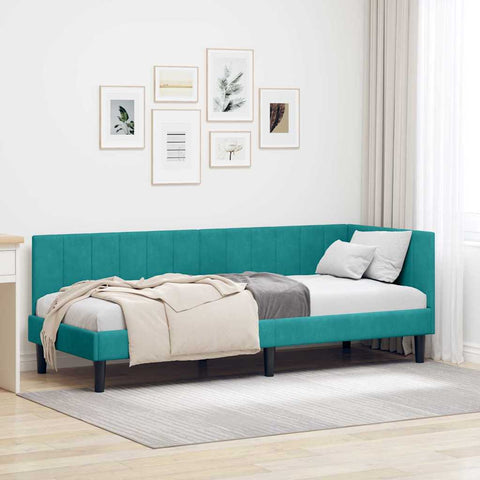 Corner Bed Frame with Headboard Turquoise 80 x 200 cm Velvet 42016336