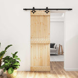 Sliding Door Natural and Black 70 x 210 cm Solid Pine Wood 3445046