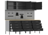 Work Cabinet with Drawer 8 pcs Black Engineered Wood and Steel 3321434