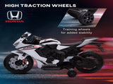 6V Honda Licensed Kids Motorcycle w/ Music, Training Wheels - White T3398P348324