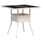 Garden Table with Glass Top White 80x80x75 cm Poly Rattan 368132