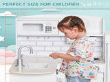 Kids Play Kitchen Wooden Toy Kitchen Cooking Set for Children with Drinking Fountain, Microwave, and T3398P348110