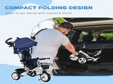 Metal Frame 6 in 1 Baby Push Tricycle with Parent Handle for 1-5 Years Old, Dark Blue T3398P348153