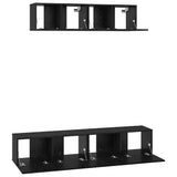 TV Cabinet Set Wall-mounted 4 pcs Black Oak Engineered Wood 3393361