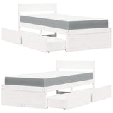 Bed with Drawers and Mattress White 90x200 cm Solid Wood Pine 3281908