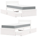 Bed with Drawers and Mattress White 100x200 cm Solid Wood Pine 3281905