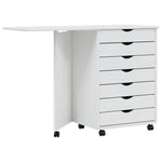 ZNTS Rolling Cabinet with Desk MOSS White Solid Wood Pine 355901