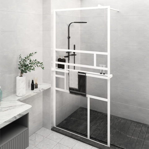 ZNTS Walk-in Shower Wall with Shelf White 115x195 cm ESG Glass&Aluminium 3185510