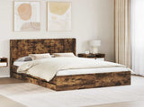 Bed Frame with Storage and Headboard Smoked Oak 120 x 190 cm 3413969