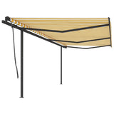Manual Retractable Awning with Posts 6x3.5 m Yellow and White 3070278