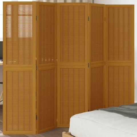 ZNTS Room Divider 5 Panels Brown Solid Wood Paulownia 358821
