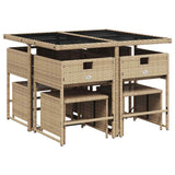 9 Piece Garden Dining Set with Cushions Beige Poly Rattan 3211318