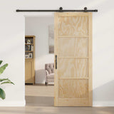 Sliding Door Natural and Black 86 x 211 cm Solid Pine Wood 3445457