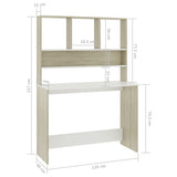 Desk with Shelf White and Sonoma Oak 110x45x157 cm Engineered Wood 800392