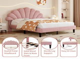 4ft6 Double Upholstered Velvet Bed, with Adjustable Chic Petal Headboard, Velvet Platform Bed N652P169591
