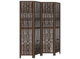 Room Divider 4 Panels Dark Brown Solid Wood Paulownia 358660