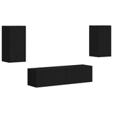 TV Cabinet Set 4 pcs Black Engineered Wood 3409151