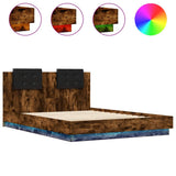 Bed Frame with LED without Mattress Smoked Oak 140x200 cm 3210014