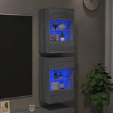 Wall Cabinets with LED Lights for TV 2 pcs Grey Sonoma 40x30x60.5 cm 837089