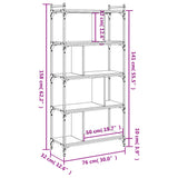 Bookcase 5-Tier Smoked Oak 76x32x158 cm Engineered Wood 833942