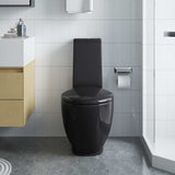 WC Ceramic Toilet Bathroom Round Toilet Bottom Water Flow Black 3059889