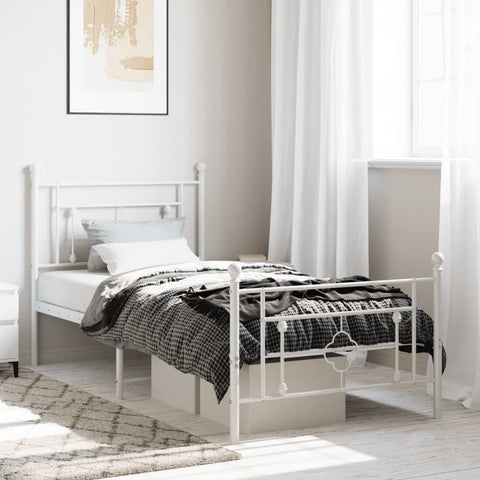 Metal Bed Frame without Mattress with Footboard White 100x190cm 374400