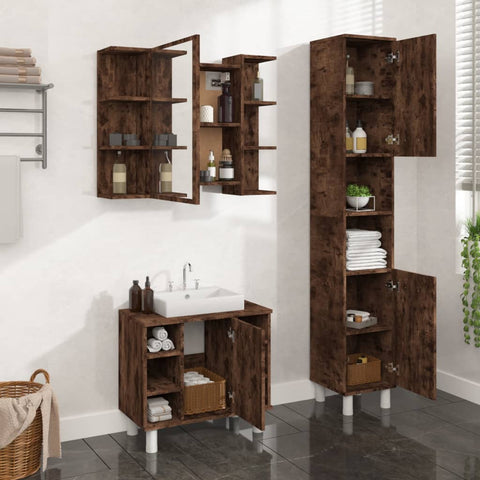 ZNTS 3 Piece Bathroom Cabinet Set Smoked Oak Engineered Wood 3187606