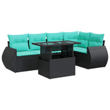6 Piece Garden Sofa Set with Cushions Black Poly Rattan Acacia 3326638