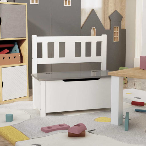 Children Storage Bench White and Grey 60x30x55 cm MDF 10407
