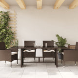 Garden Table Brown Poly Rattan, Powder-Coated Steel, Tempered Glass 365603