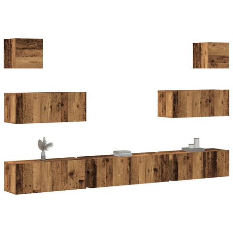 ZNTS 7 Piece TV Cabinet Set Wall-mounted Old Wood Engineered Wood 3329211