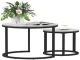 Glass Coffee Table Set of 2, Round Nest of Tables with Marble-Effect Tempered Glass Tabletop and T3398P344259