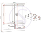 ZNTS Nevada 4 Door 2 Drawer Mirrored Wardrobe 100-101-181