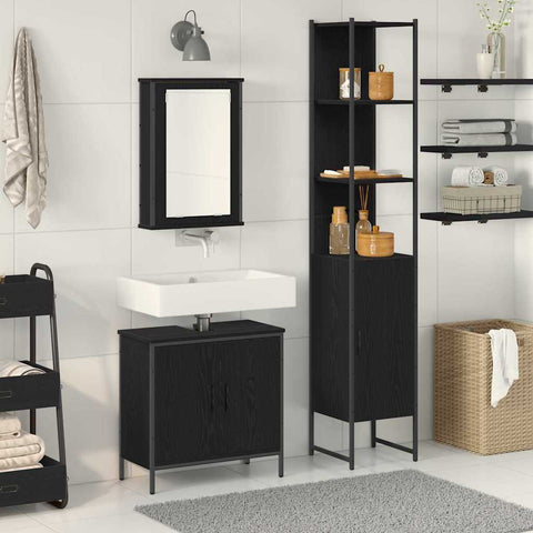 Bathroom Furniture Set with Door 3 pcs Black 33 x 33 x 185.5 cm 3334401