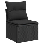 ZNTS 7 Piece Garden Sofa Set with Cushions Black Poly Rattan Acacia 3327492