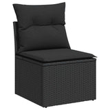 8 Piece Garden Sofa Set with Cushions Black Poly Rattan Acacia 3327569