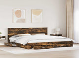 Bed Frame with Drawer Smoked Oak 200 x 200 cm Engineered Wood 3411268