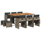 11 Piece Garden Dining Set with Cushions Grey Poly Rattan 3211154