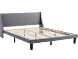 Double Bed Velvet Grey 4FT6 Upholstered Bed with Winged Headboard, Wood Slat Support WF284398AAG
