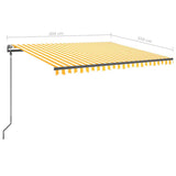 ZNTS Manual Retractable Awning with Posts 4x3.5 m Yellow and White 3070218