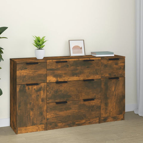 3 Piece Sideboard Set Smoked Oak Engineered Wood 3115825