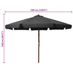 ZNTS Garden Parasol with Wooden Pole 330 cm Anthracite 47214