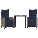 3 Piece Garden Dining Set with Cushions Grey Poly Rattan 3213051